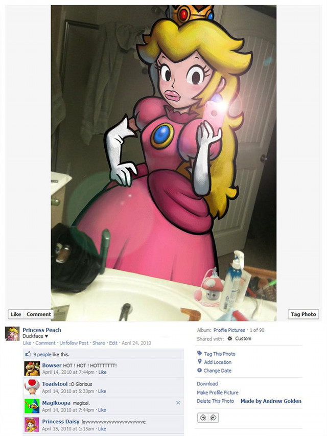 Princess Peach Video Game Character Facebook Profiles Video game Characters Get Real with Facebook Photos