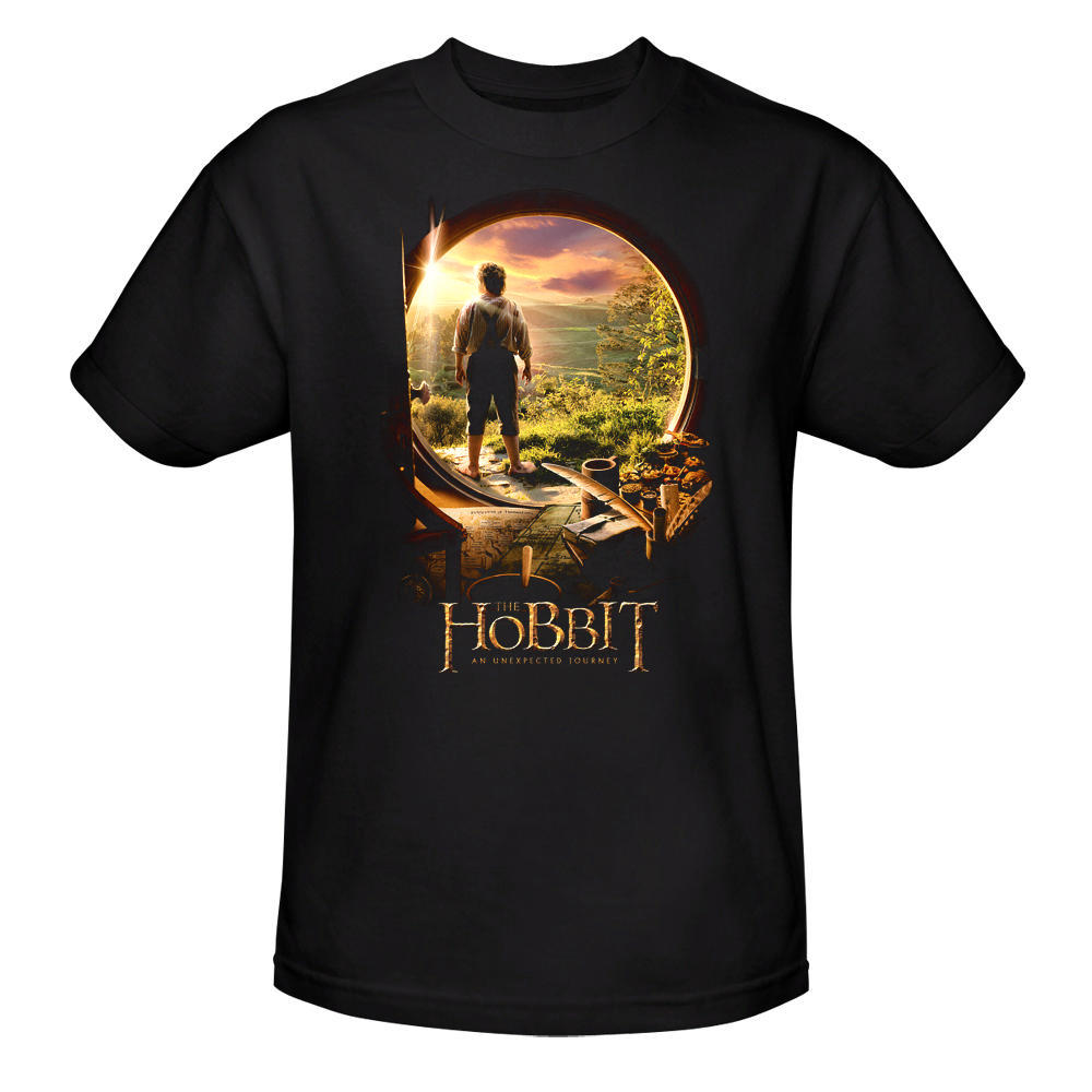 The Hobbit: An Unexpected Journey, Bilbo Baggins Through the Door & Gandalf with Sword official t shirts designs The Hobbit An Unexpected Journey Bilbo Baggins Through the Door Black Tee official t shirt design The Hobbit: An Unexpected Journey, Bilbo Baggins Through the Door & Gandalf with Sword official t shirts designs