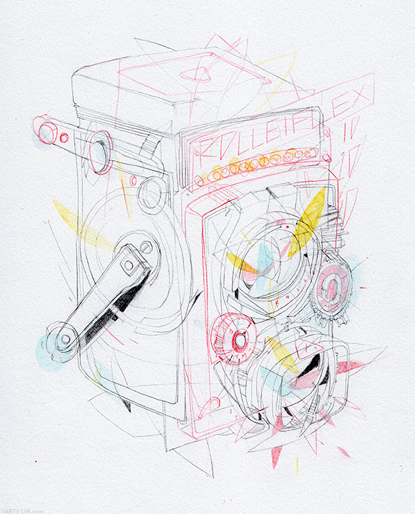 Rolleiflex camera illustration designyoutrust lines3 Rolleiflex camera illustration
