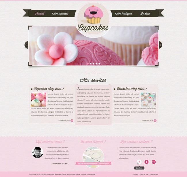 Free PSD on the theme of cupcakes DYT PSD site vitrine cupcake accueil 1 650x618 Free PSD on the theme of cupcakes