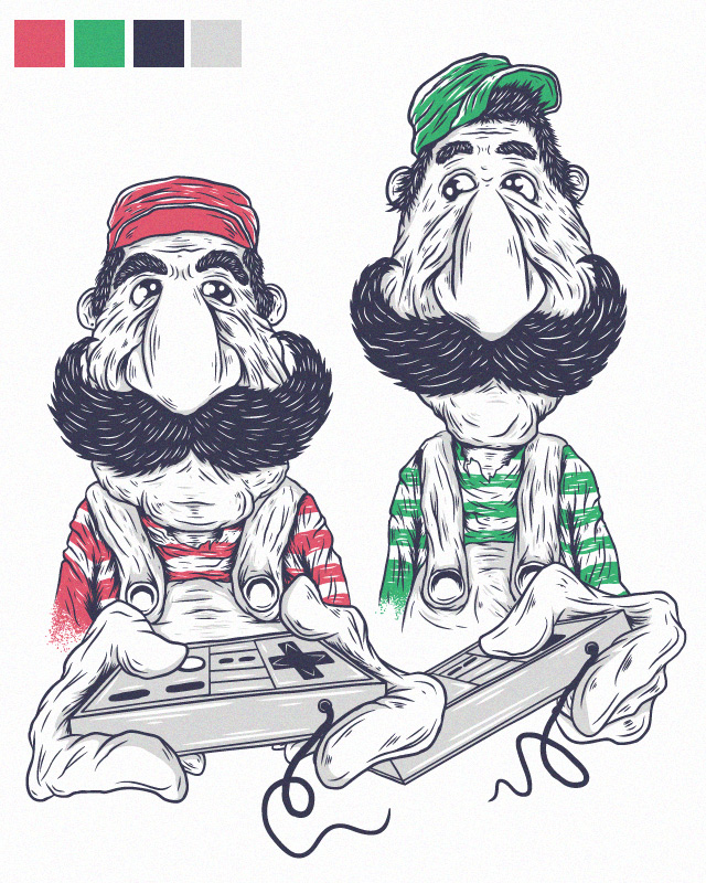 Super Mario and Luigi, Old Friends t shirt design by eggzoo Old Friend custom tee design by eggzoo Super Mario and Luigi, Old Friends t shirt design by eggzoo