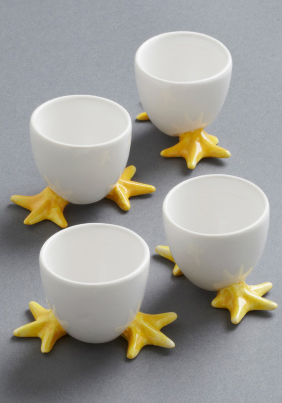 adorable little ceramic egg cups with tiny feet Egg shell cups with chick feet