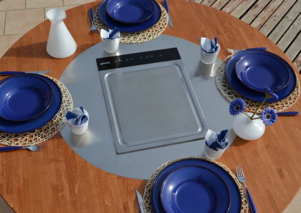 Kucina e Mangia by Brandoni is wooden table with integrated cooktop Kucina e Mangia by Brandoni Kucina e Mangia by Brandoni is wooden table with integrated cooktop
