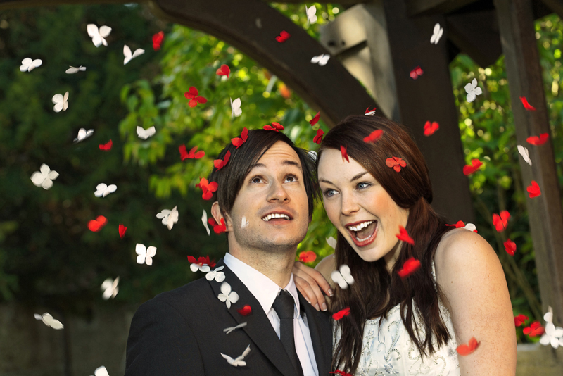 Wedding time with RICE BUTTERFLIES Rice Butterflies Photo by Jonathan Ryan Couple tossed Portrait 01 Wedding time with RICE BUTTERFLIES