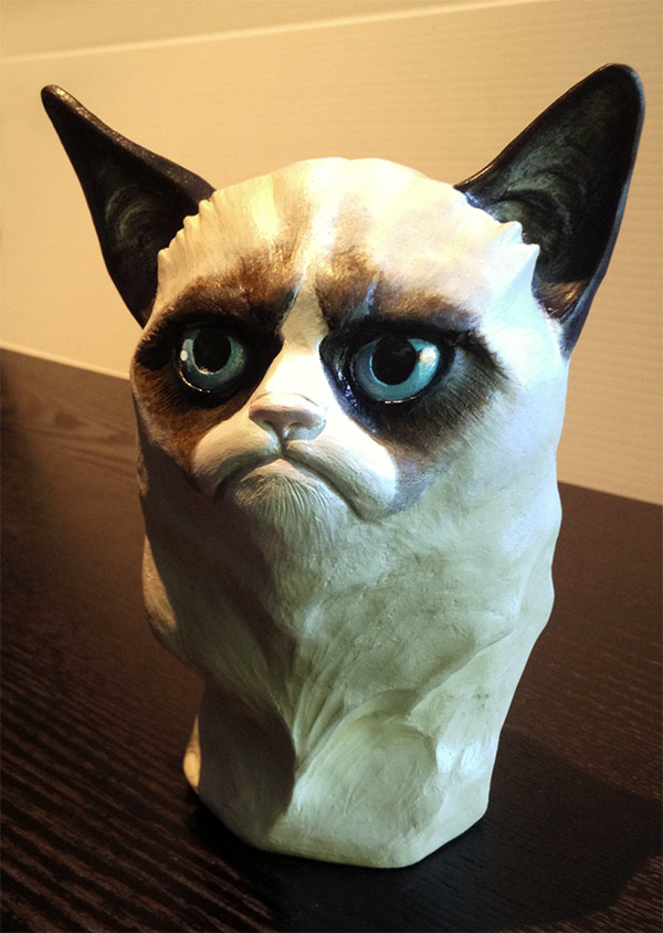 grumpy head cat bust Grumpy Cat Bust Sculpture