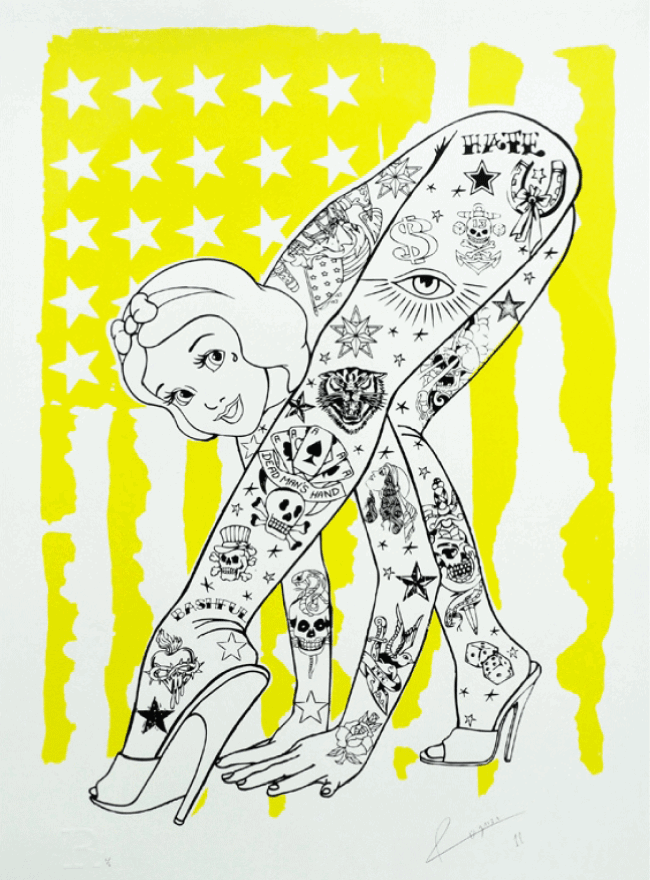 Tattoed Prints rum knuckles snow wihte yellow Tattoed Prints