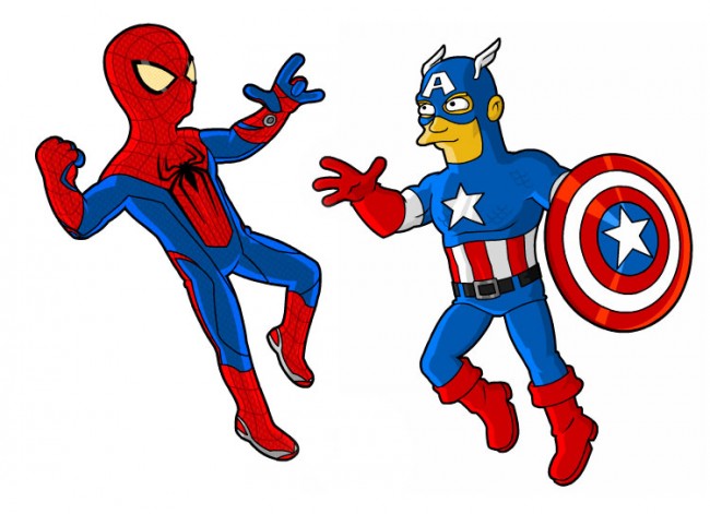Simpsonized Superheroes simpsonized spiderman captain america 650x471 Simpsonized Superheroes