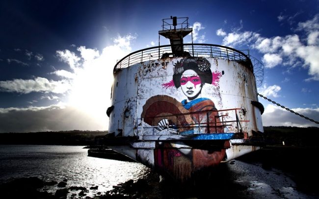 Huge Abandoned Ship Transformed into a Mind Blowing Graffiti Gallery Huge Abandoned Ship Duke Of Lancaster Transformed into a Mind Blowing Graffiti Gallery 01 @ GenCept 650x406 Huge Abandoned Ship Transformed into a Mind Blowing Graffiti Gallery