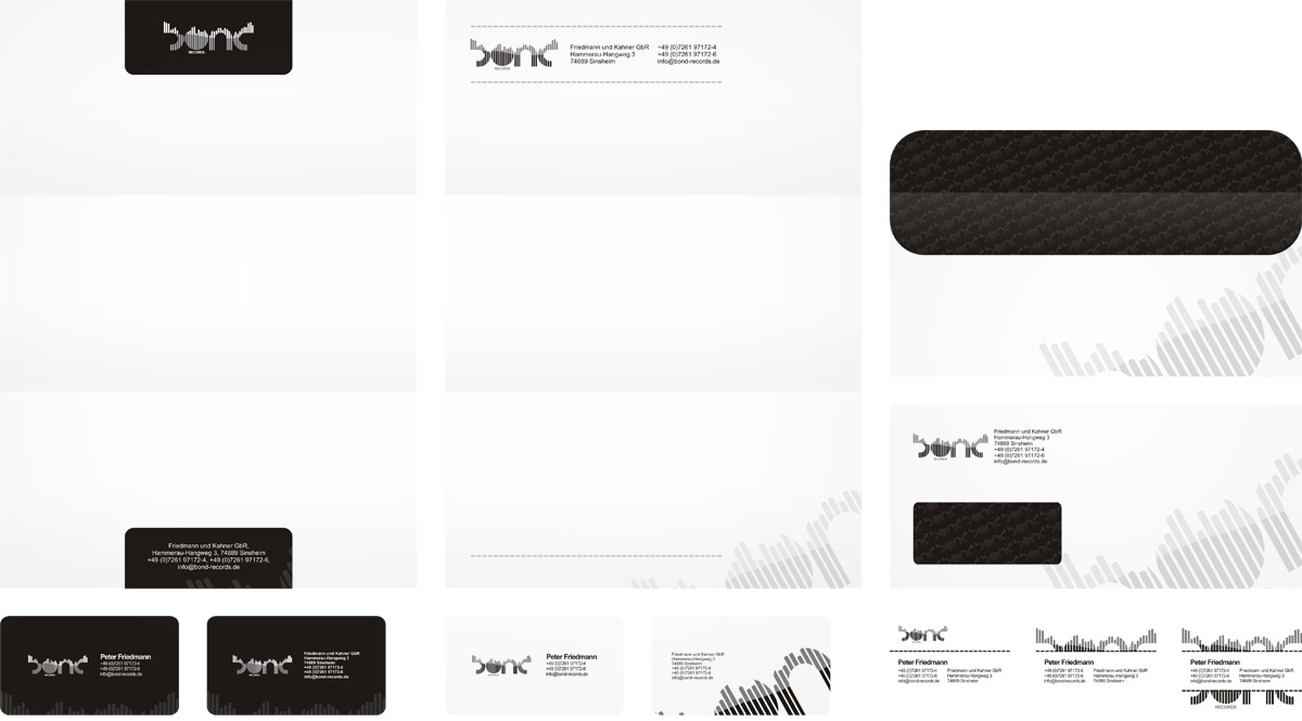 Bond Records logo and identity design, by Utopia bond records electronic music records label stationery design UTOPIA Bond Records logo and identity design, by Utopia