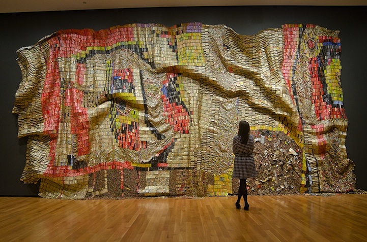 bottle cap curtains 01 Thousands of Bottle Cap Transform into Shimmering Sheets