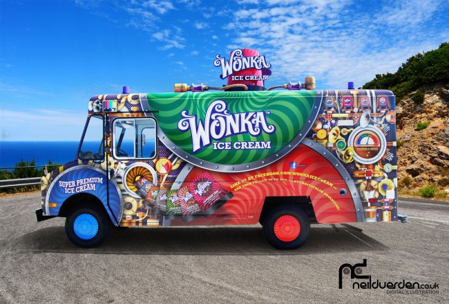wonka van advert by Neil duerden detail 111 650x441 Wonka Ice cream Van Livery   Award winning 