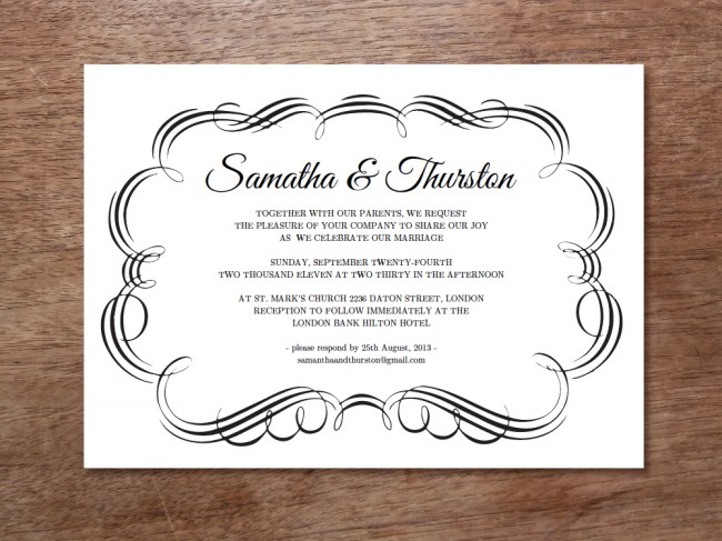 Flourish Einladung en 1000px 650x487 New Black and White Printable Wedding Invitation From e.m.papers Flourish