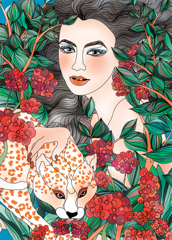 Leopard and a girl Colorful Illustrations by Ella Tjader