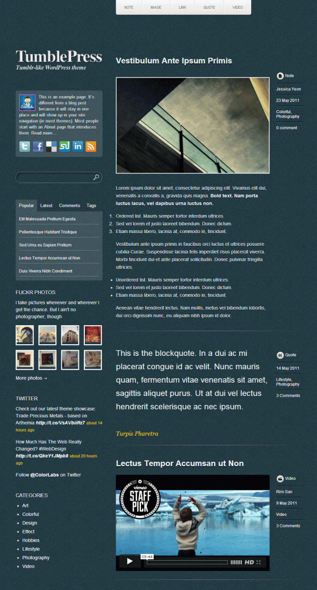 12 Free Responsive WordPress Blog Themes TumblePress Free Tumblr WordPress Theme 650x1210 12 Free Responsive WordPress Blog Themes