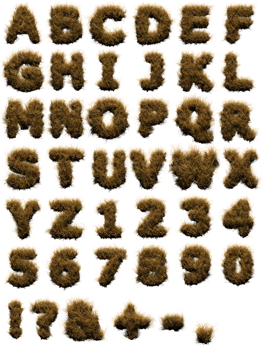 hay fur font alphabet Have been cut, dried, and stored for use.