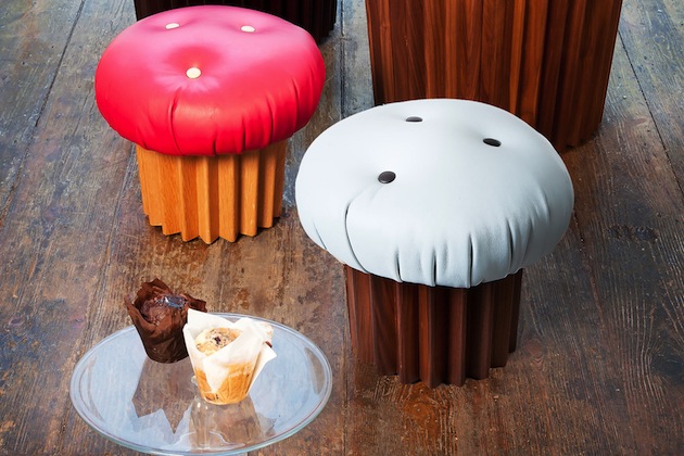  Leather and Wood Muffin Pouffe Seating