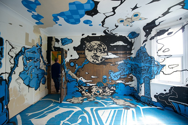 Surreal Street Art Explodes Inside a London Room surreal street art london room 01 Surreal Street Art Explodes Inside a London Room