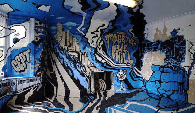 Surreal Street Art Explodes Inside a London Room surreal street art london room 02 Surreal Street Art Explodes Inside a London Room