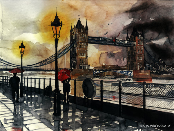 Watercolor Architectures by Maja Wronska tower bridge by takmaj Watercolor Architectures by Maja Wronska