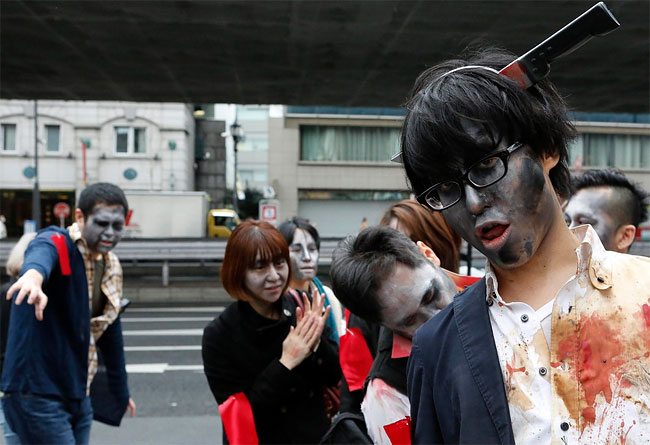 99 Zombie Walk Across the Streets of Tokyo and Prague