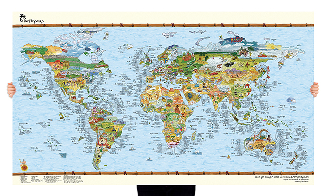 AWES6 0610098309178 surftripmap canvasdetail page image 2 Illustrated Worldmaps by Awesome Maps