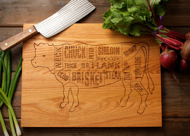 Block Handmade Manly Cutting Board Features Engraved Butcher Diagram
