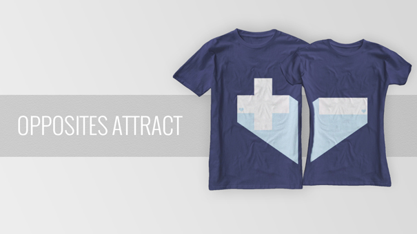 Matching Couple T shirts oppositesattract graybg2 Matching Couple T shirts