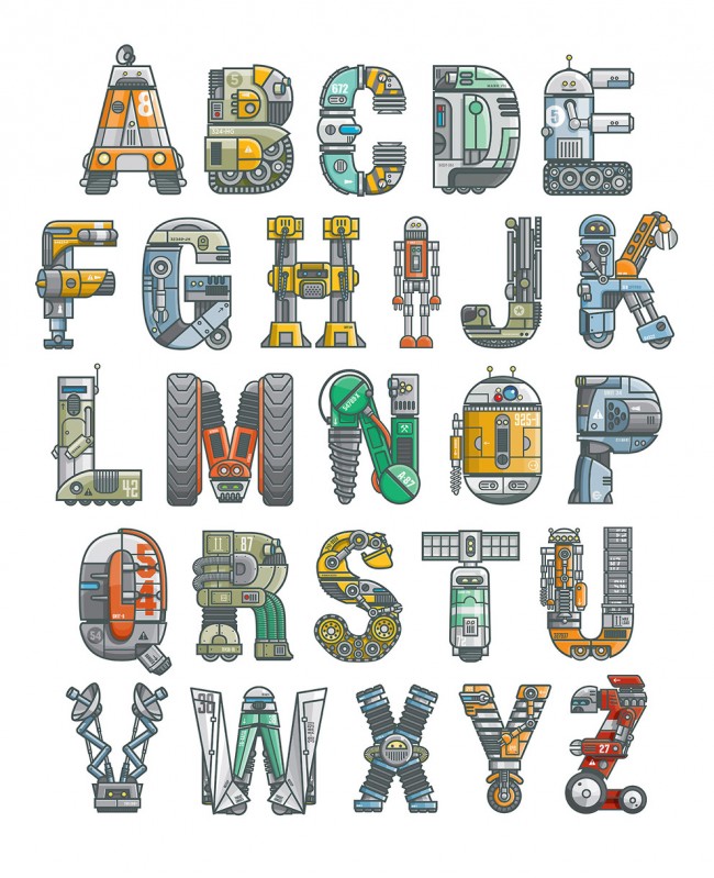 robotalphabet letters alphabet as robots 650x799 Robotalphabet by Scott Park