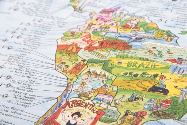 surftripmap south america optimized quality1 650x433 Illustrated Worldmaps by Awesome Maps