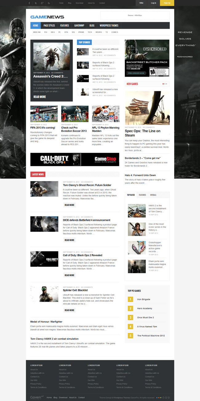 game news screenshot Best WordPress Gaming Themes