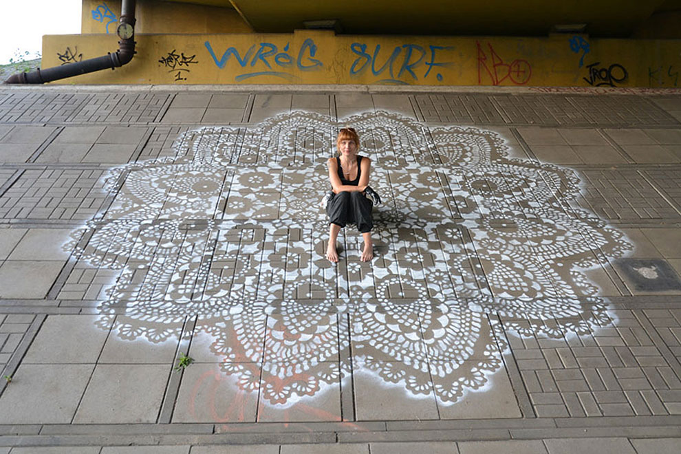1302 Polish Artist Covers City Streets In Intricate Lace Patterns