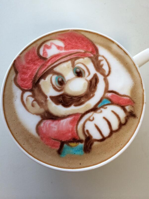 Colorful Caffe Latte Art Super Mario Colorful Caffe Latte Art