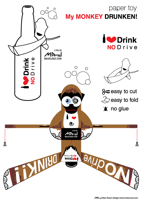 monkeyB I love DRINK nO DRIVE  monkey drunken paper toy