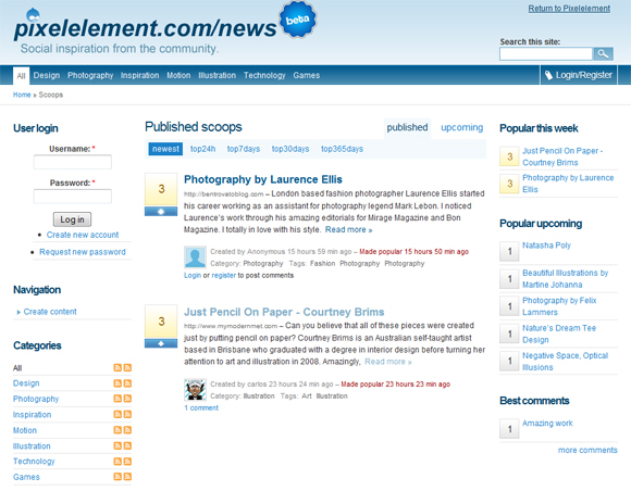 pixelNews01 Pixelelement’s New “Digg” Like System is now open to the Public