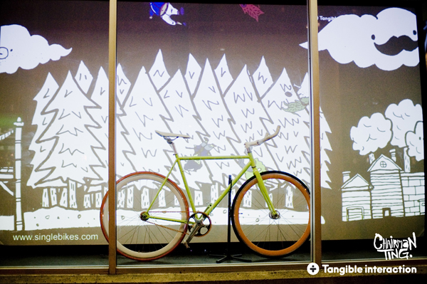 TING BikeWindow 72dpi pic on Design You Trust TING BikeWindow 72dpi Fixie window display art installation by Chairman Ting x Tangible Interaction