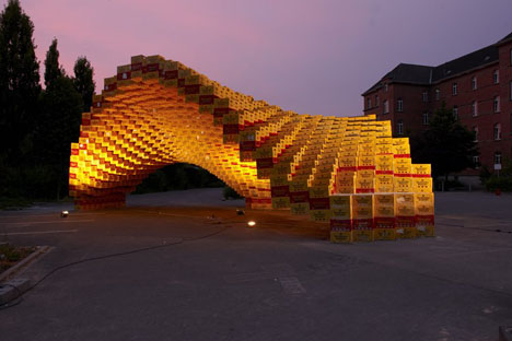 boxel1 Eco friendly pavilion from 2000 recycled beer crates 
