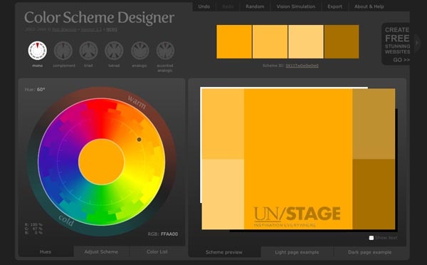 colorschemedesigner 15 Color Generator and Palette Tools