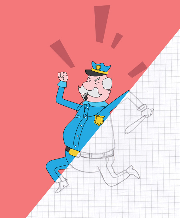 Draw A Funny Cop Illustration From A Sketch