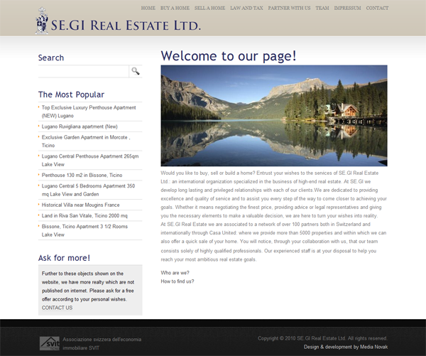 Brand new site for SEGI Ltd, an Swiss Real Estate agency | Presented by MediaNovak segihome2 Brand new site for SEGI Ltd, an Swiss Real Estate agency | Presented by MediaNovak