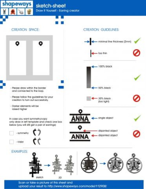 shapewaysearingsfromsketch Sketch your own earrings into Reality