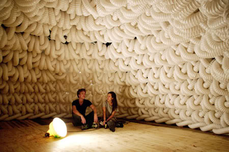 villa escamp 3 Wedding Chapel Made of White Ventilation Tubes