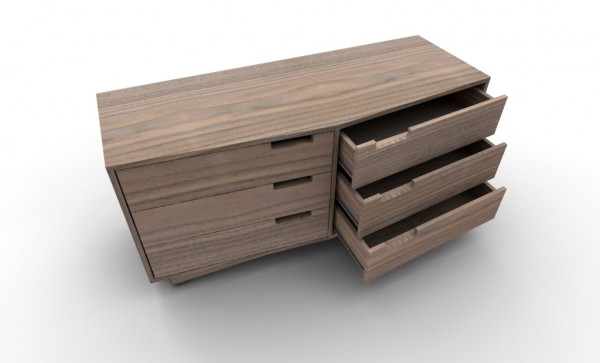 Contemporary / modern walnut dresser with 6 drawers