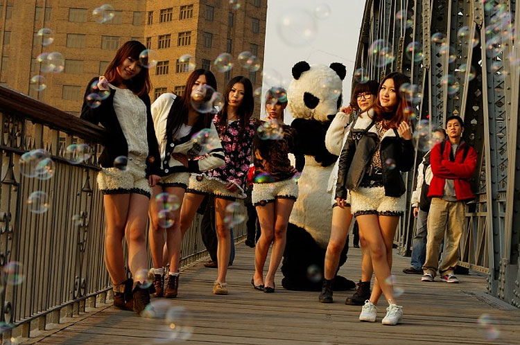 Panda Girls Wearing Panda Shorts In Shanghai