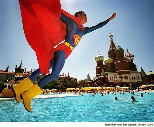 Turkey; Antalya; Lara Beach; World Of Wonders, Kremlin Palace; Animator Dressed As Superman