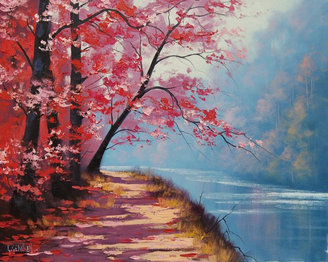 30-Beautiful-Examples-of-Landscape-Paintings-Lakeside-Path » Design You ...