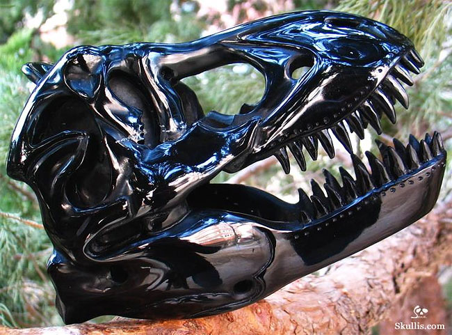 1pc Obsidian Stone Carved Tyrannosaurus Dinosaur Skull - Crystal Figure, Random Style