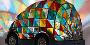 Stained Glass Driverless Sleeper Car of the Future