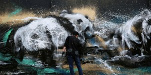 New Amazing And Giant Splatter Ink Panda Mural by Hua Tunan