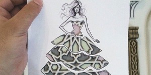 Cut-Out Dress Sketches Completed With Urban Scenes