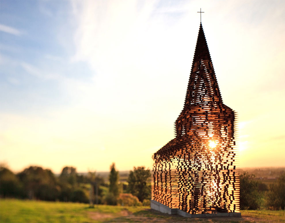 Stunning Seethrough Church Is Made From Stacked Weathered Steel